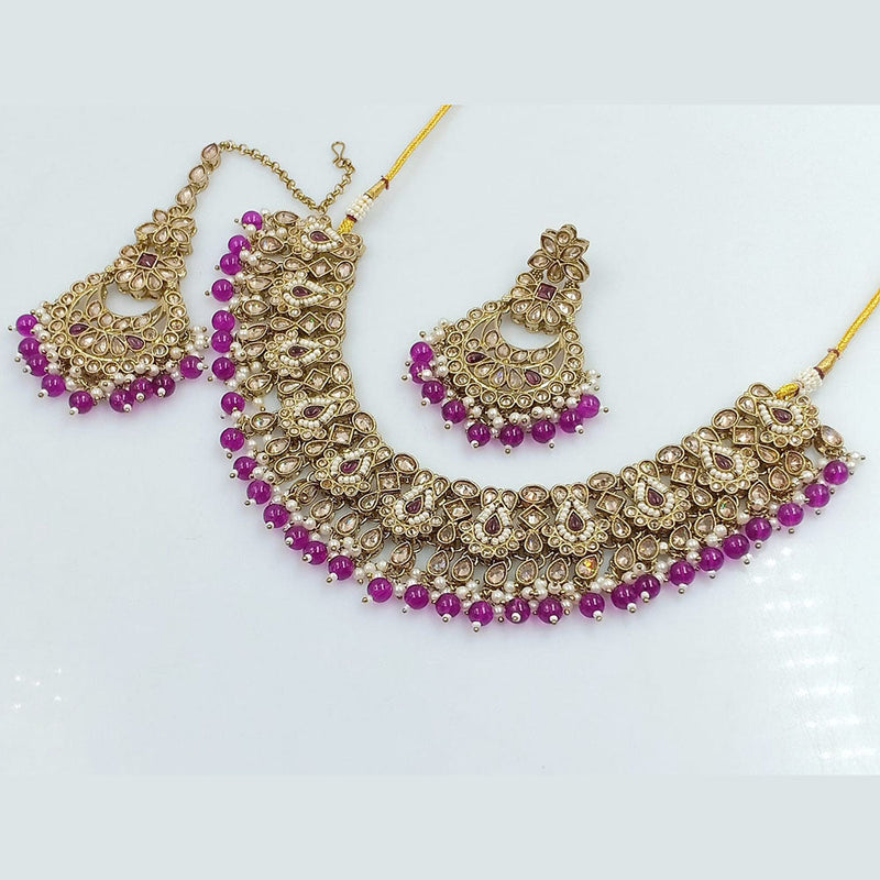 Rajwadi Collection Gold Plated Crystal Stone And Beads Necklace Set