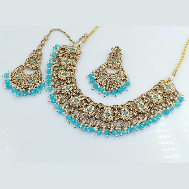 Rajwadi Collection Gold Plated Crystal Stone And Beads Necklace Set