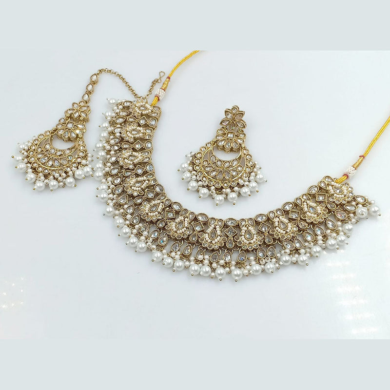 Rajwadi Collection Gold Plated Crystal Stone And Beads Necklace Set