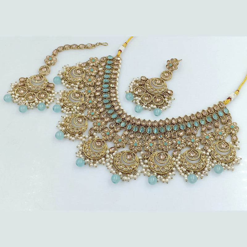 Rajwadi Collection Gold Plated Crystal Stone And Beads Necklace Set