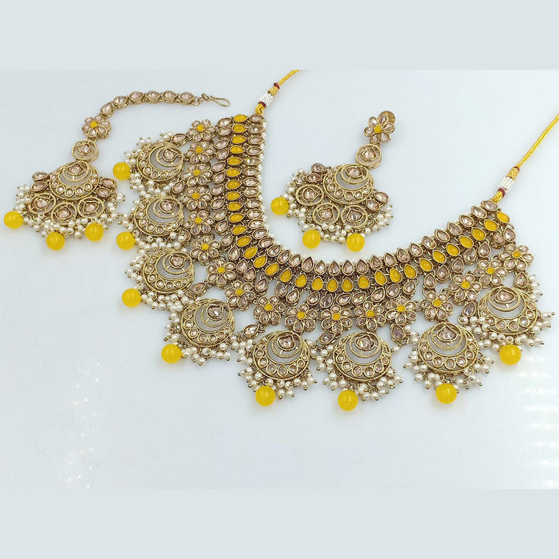 Rajwadi Collection Gold Plated Crystal Stone And Beads Necklace Set