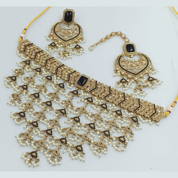 Rajwadi Collection Gold Plated Crystal Stone And Beads Necklace Set