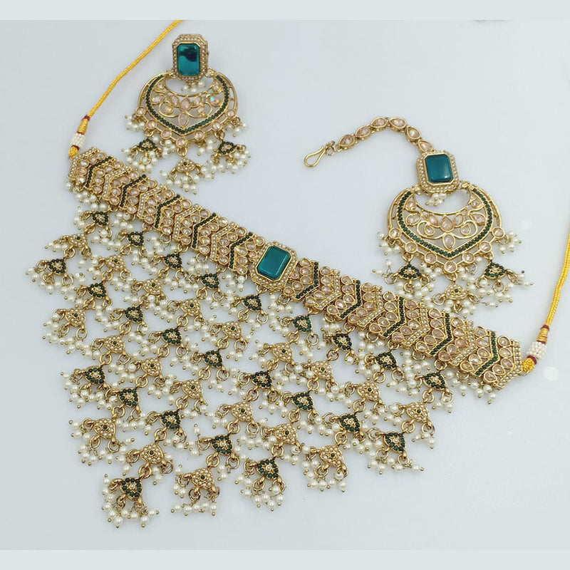 Rajwadi Collection Gold Plated Crystal Stone And Beads Necklace Set