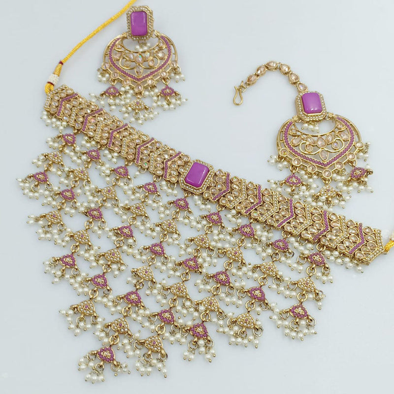 Rajwadi Collection Gold Plated Crystal Stone And Beads Necklace Set