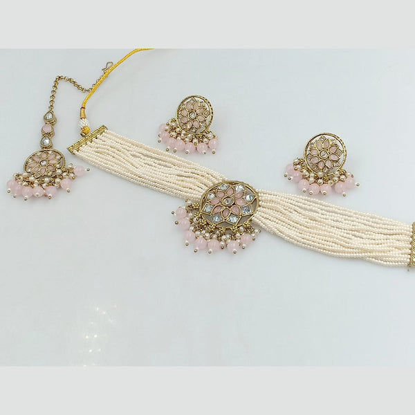 Rajwadi Collection Gold Plated Kundan Stone And Pearls Choker Necklace Set