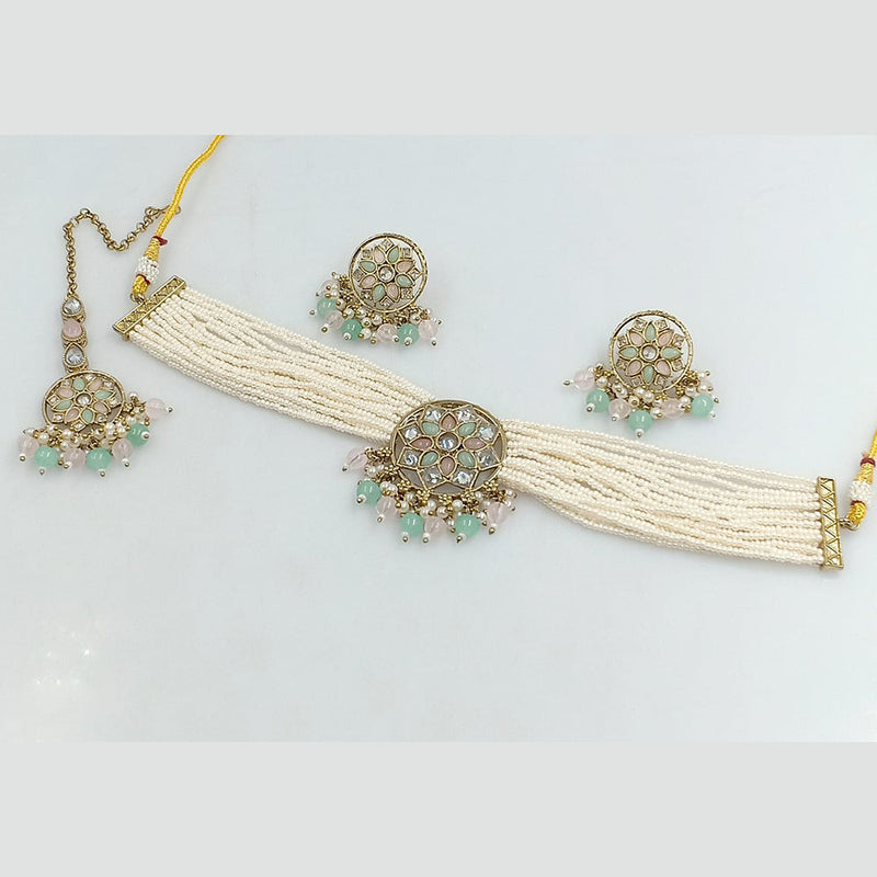 Rajwadi Collection Gold Plated Kundan Stone And Pearls Choker Necklace Set