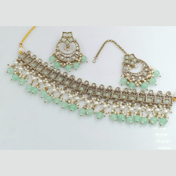 Rajwadi Collection Gold Plated Crystal Stone And Pearls Choker Necklace Set