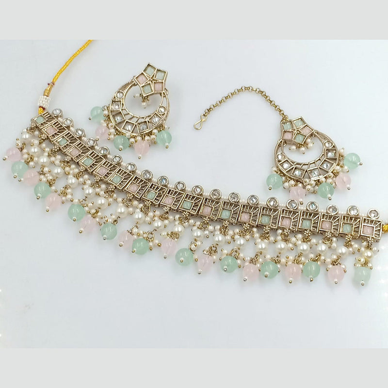 Rajwadi Collection Gold Plated Crystal Stone And Pearls Choker Necklace Set