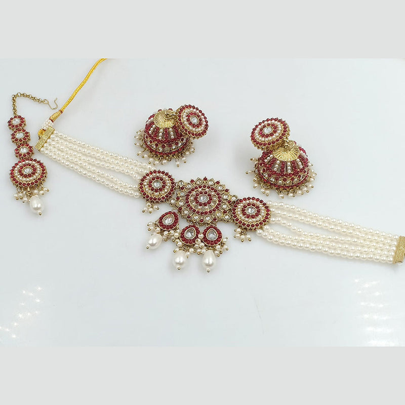 Rajwadi Collection Gold Plated Kundan Stone And Pearls Choker Necklace Set