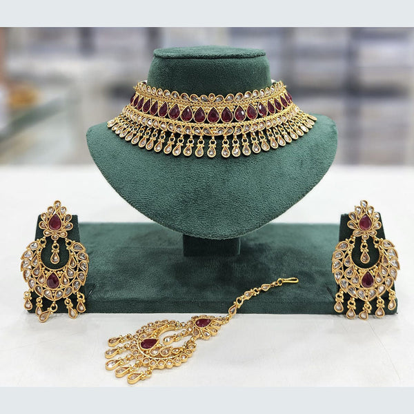 Rajwadi Collection Gold Plated Crystal Stone And Pearls Choker Necklace Set