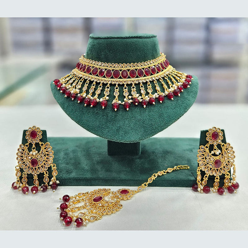 Rajwadi Collection Gold Plated Crystal Stone And Pearls Choker Necklace Set