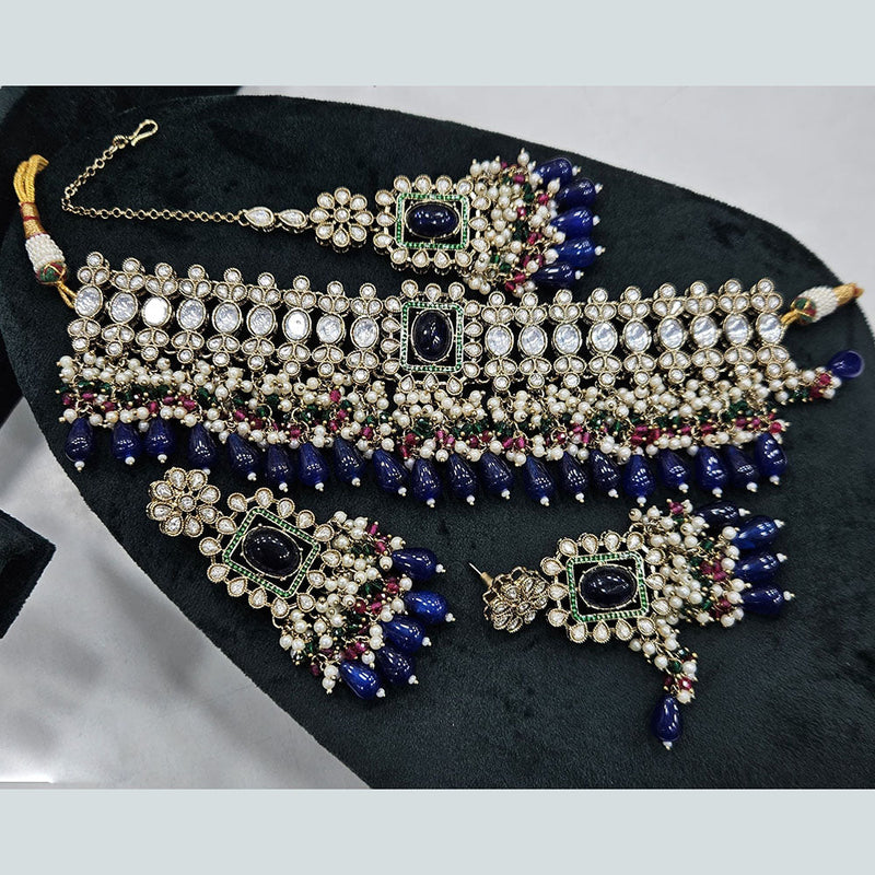 Rajwadi Collection Gold Plated Polki Kundan Stone And Pearls Choker Necklace Set