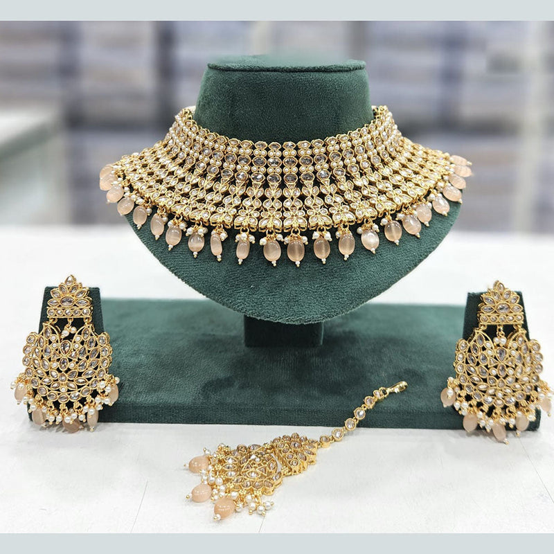 Rajwadi Collection Gold Plated Crystal Stone And Pearls Choker Necklace Set