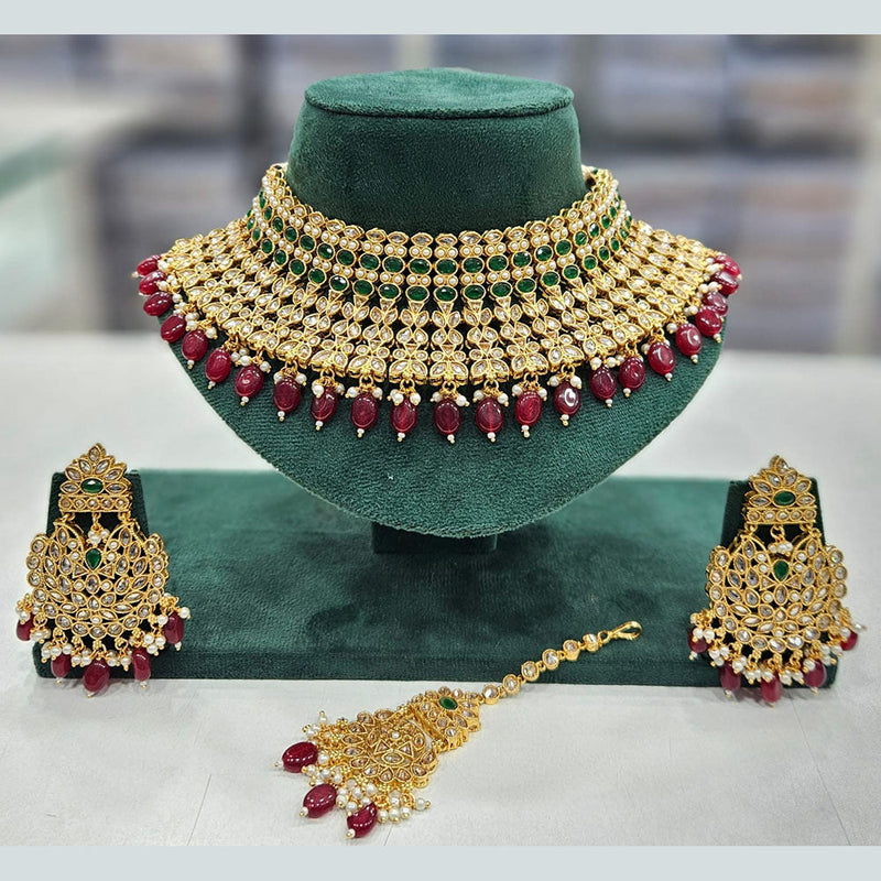 Rajwadi Collection Gold Plated Crystal Stone And Pearls Choker Necklace Set