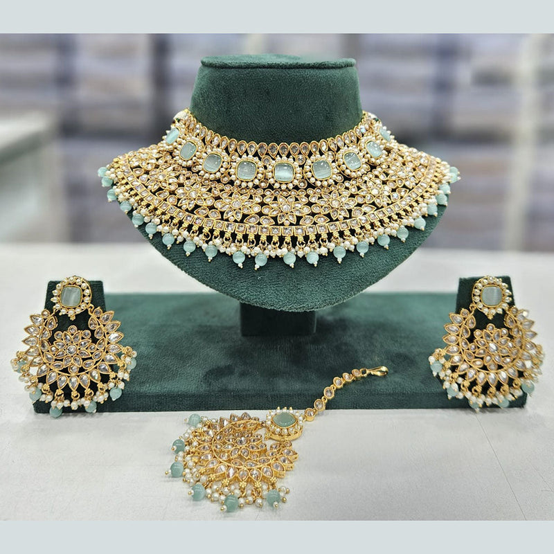 Rajwadi Collection Gold Plated Crystal Stone And Pearls Choker Necklace Set