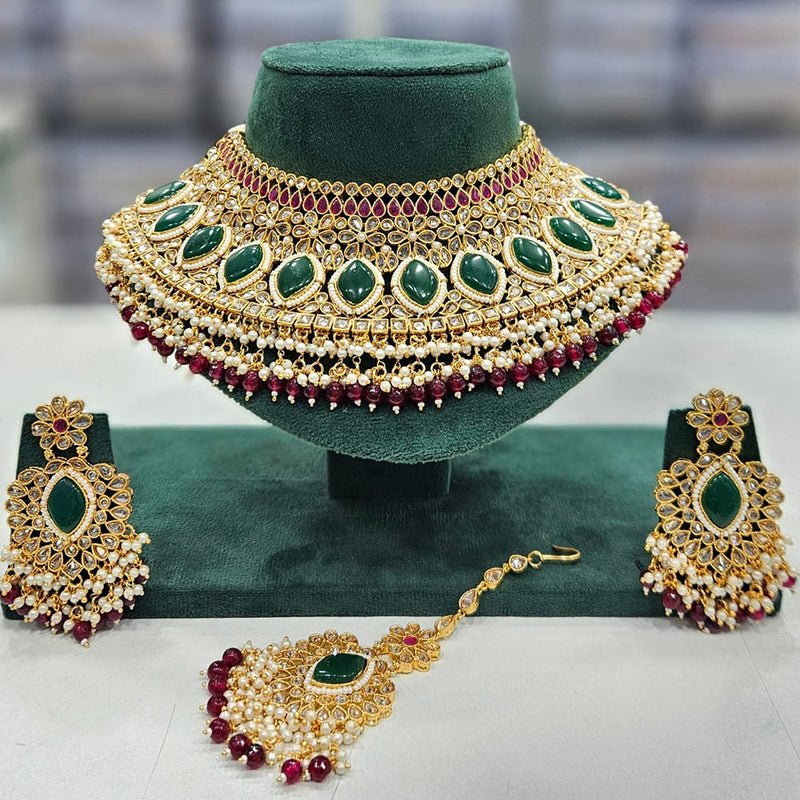 Rajwadi Collection Gold Plated Crystal Stone And Pearls Choker Necklace Set