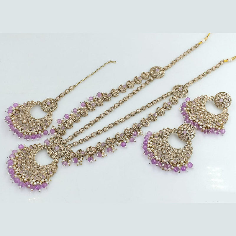 Rajwadi Collection Gold Plated Crystal Stone And Beads Long Necklace Set