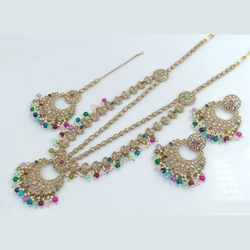 Rajwadi Collection Gold Plated Crystal Stone And Beads Long Necklace Set