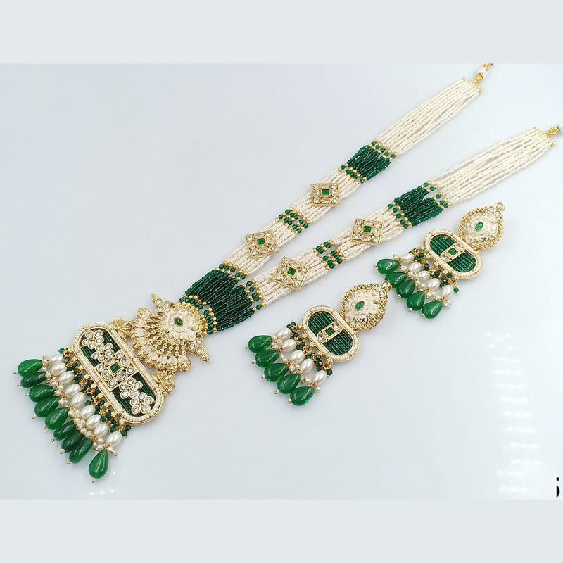 Rajwadi Collection Gold Plated Crystal Stone And Beads Meenakari Long Necklace Set