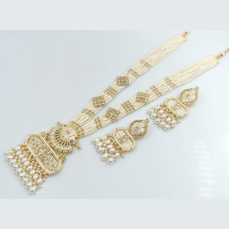 Rajwadi Collection Gold Plated Crystal Stone And Beads Meenakari Long Necklace Set