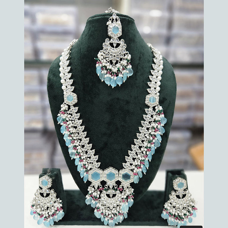 Rajwadi Collection Silver Plated Crystal Stone And Beads Long Necklace Set