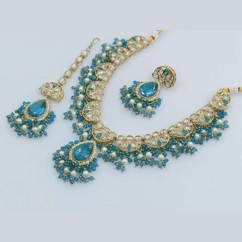 Rajwadi Collection Gold Plated Crystal Stone And Pearls Necklace Set