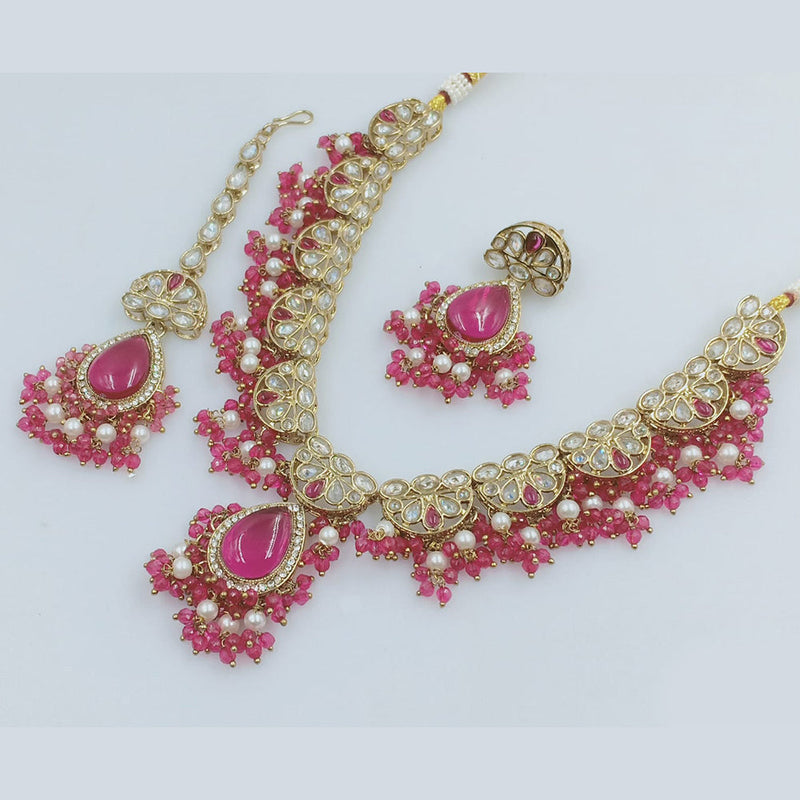 Rajwadi Collection Gold Plated Crystal Stone And Pearls Necklace Set