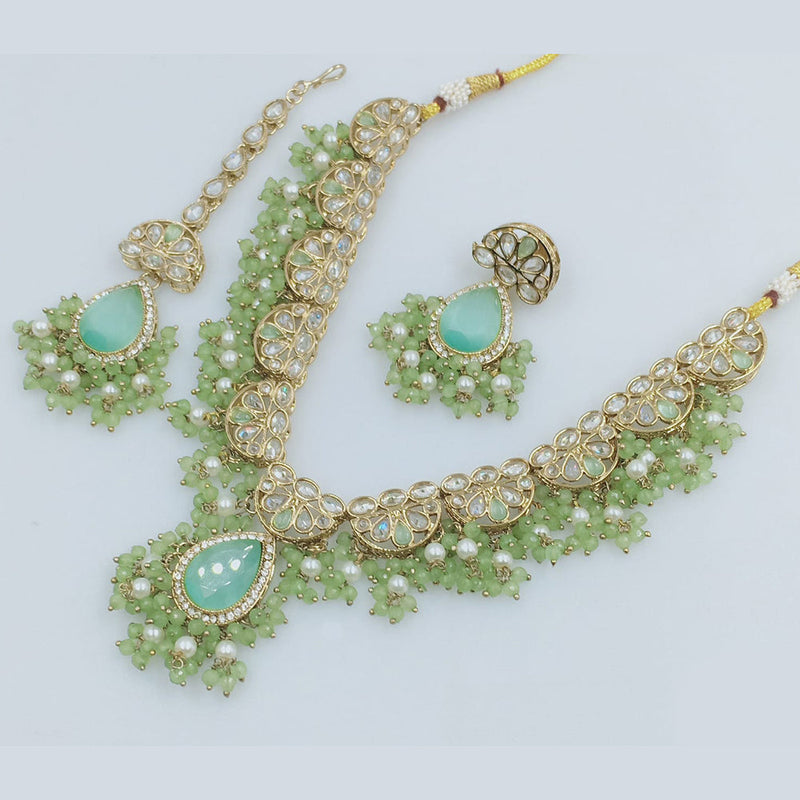 Rajwadi Collection Gold Plated Crystal Stone And Pearls Necklace Set