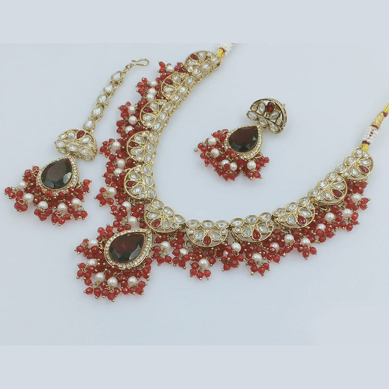 Rajwadi Collection Gold Plated Crystal Stone And Pearls Necklace Set