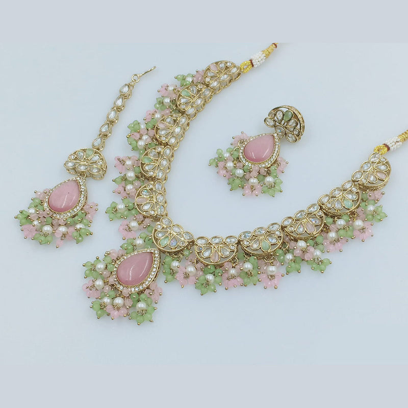 Rajwadi Collection Gold Plated Crystal Stone And Pearls Necklace Set