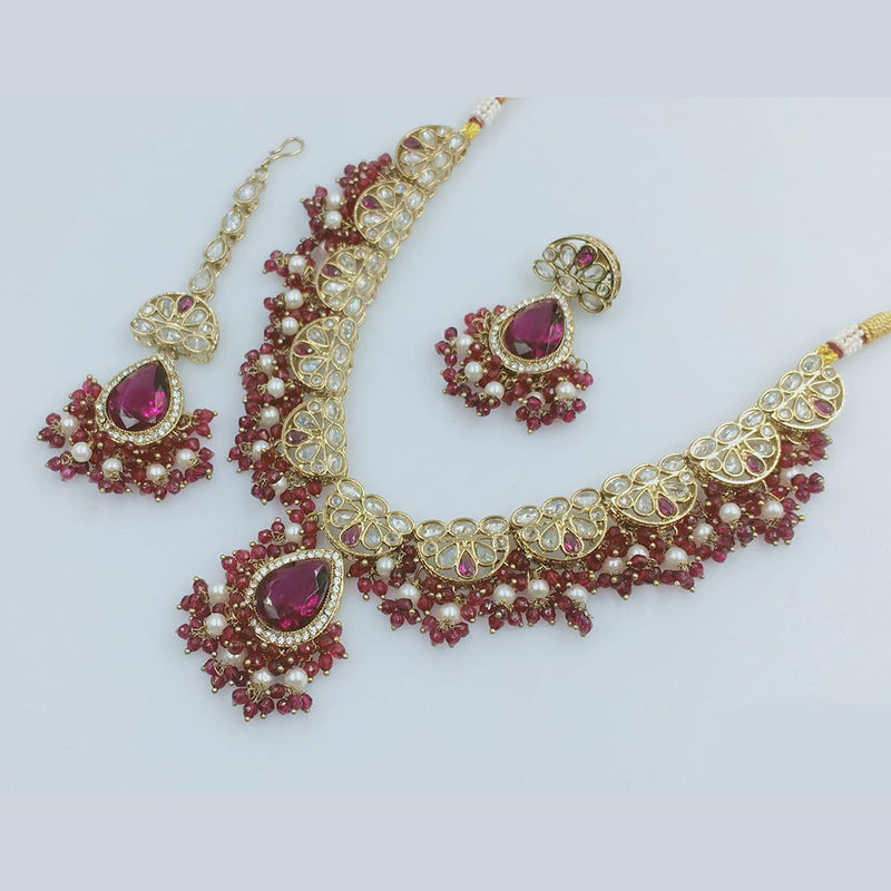 Rajwadi Collection Gold Plated Crystal Stone And Pearls Necklace Set