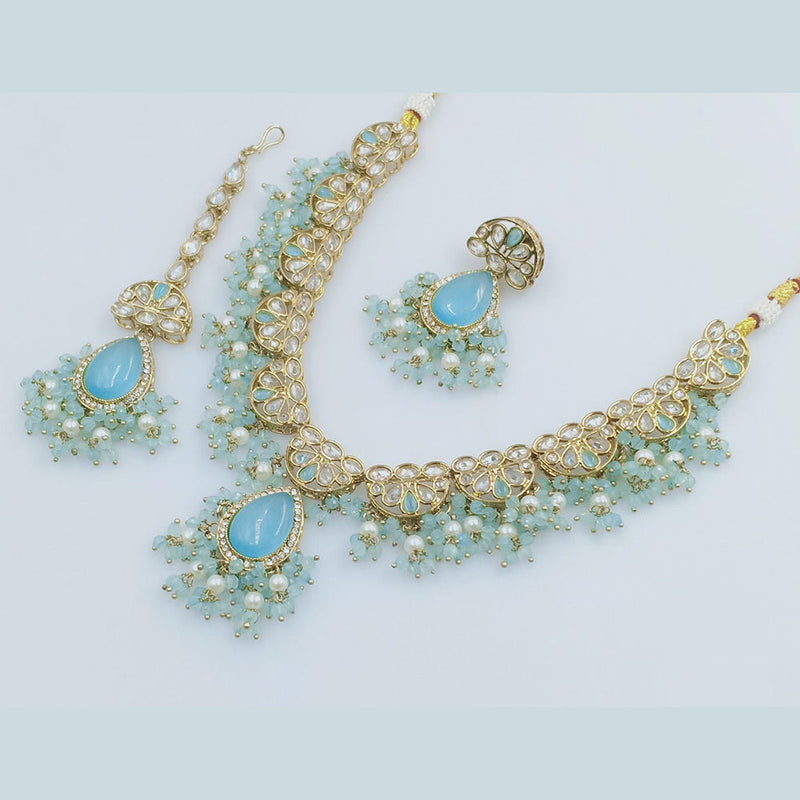 Rajwadi Collection Gold Plated Crystal Stone And Pearls Necklace Set