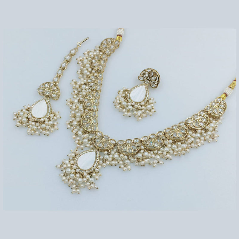 Rajwadi Collection Gold Plated Crystal Stone And Pearls Necklace Set