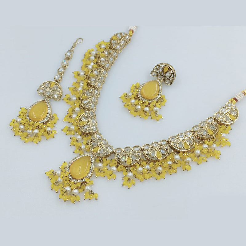 Rajwadi Collection Gold Plated Crystal Stone And Pearls Necklace Set