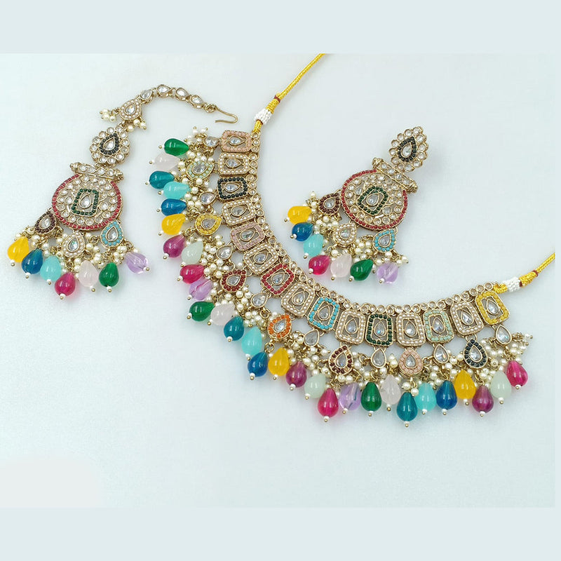 Rajwadi Collection Gold Plated Crystal Stone And Pearls Necklace Set