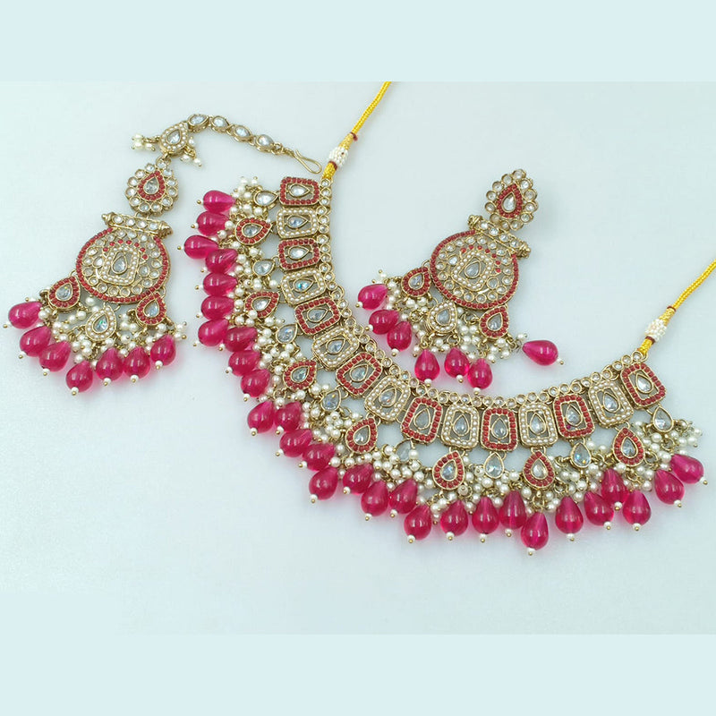 Rajwadi Collection Gold Plated Crystal Stone And Pearls Necklace Set