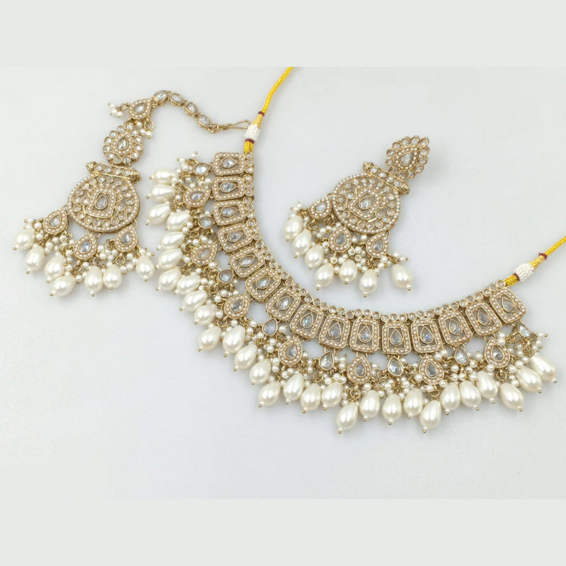 Rajwadi Collection Gold Plated Crystal Stone And Pearls Necklace Set