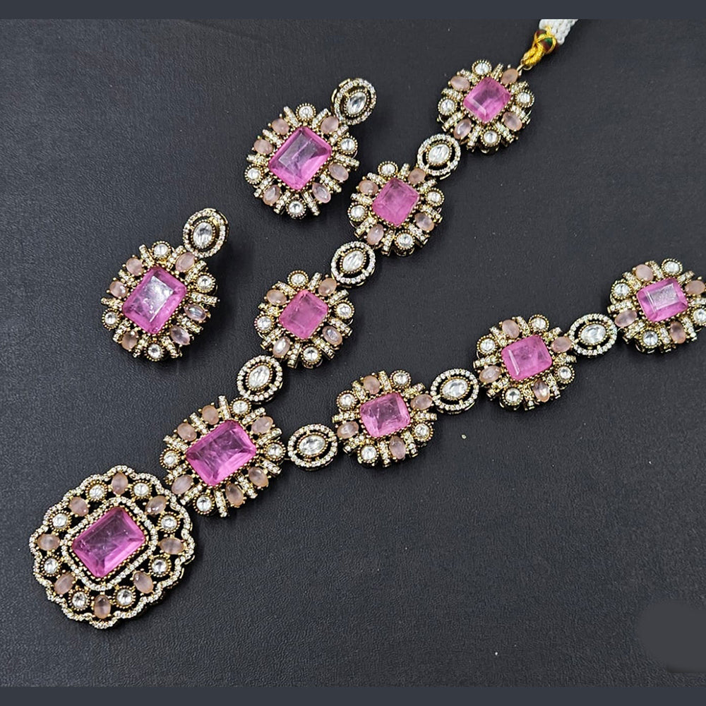 Rajwadi Collection Gold Plated American Diamond Necklace Set