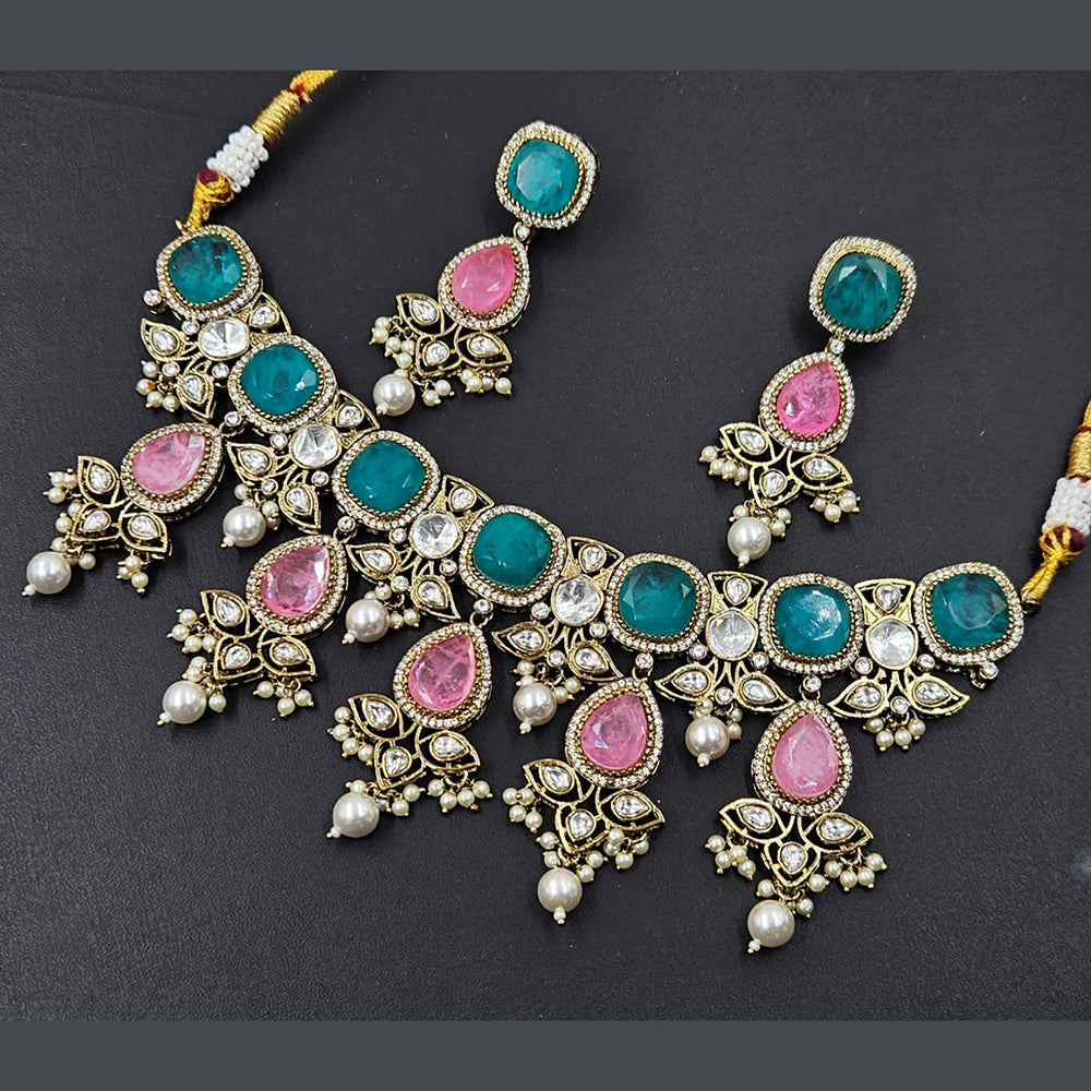 Rajwadi Collection Gold Plated American Diamond And Beads Necklace Set