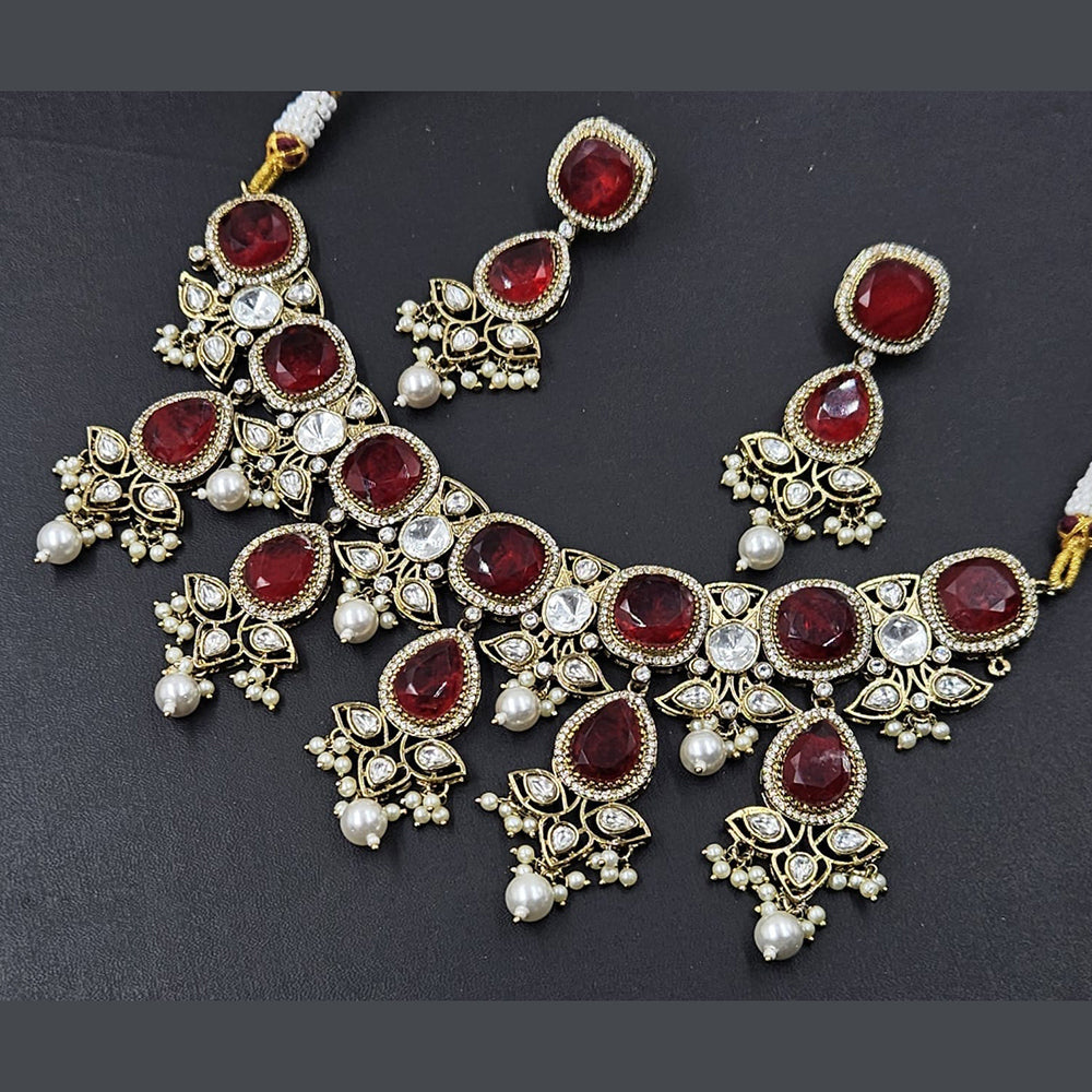 Rajwadi Collection Gold Plated American Diamond And Beads Necklace Set