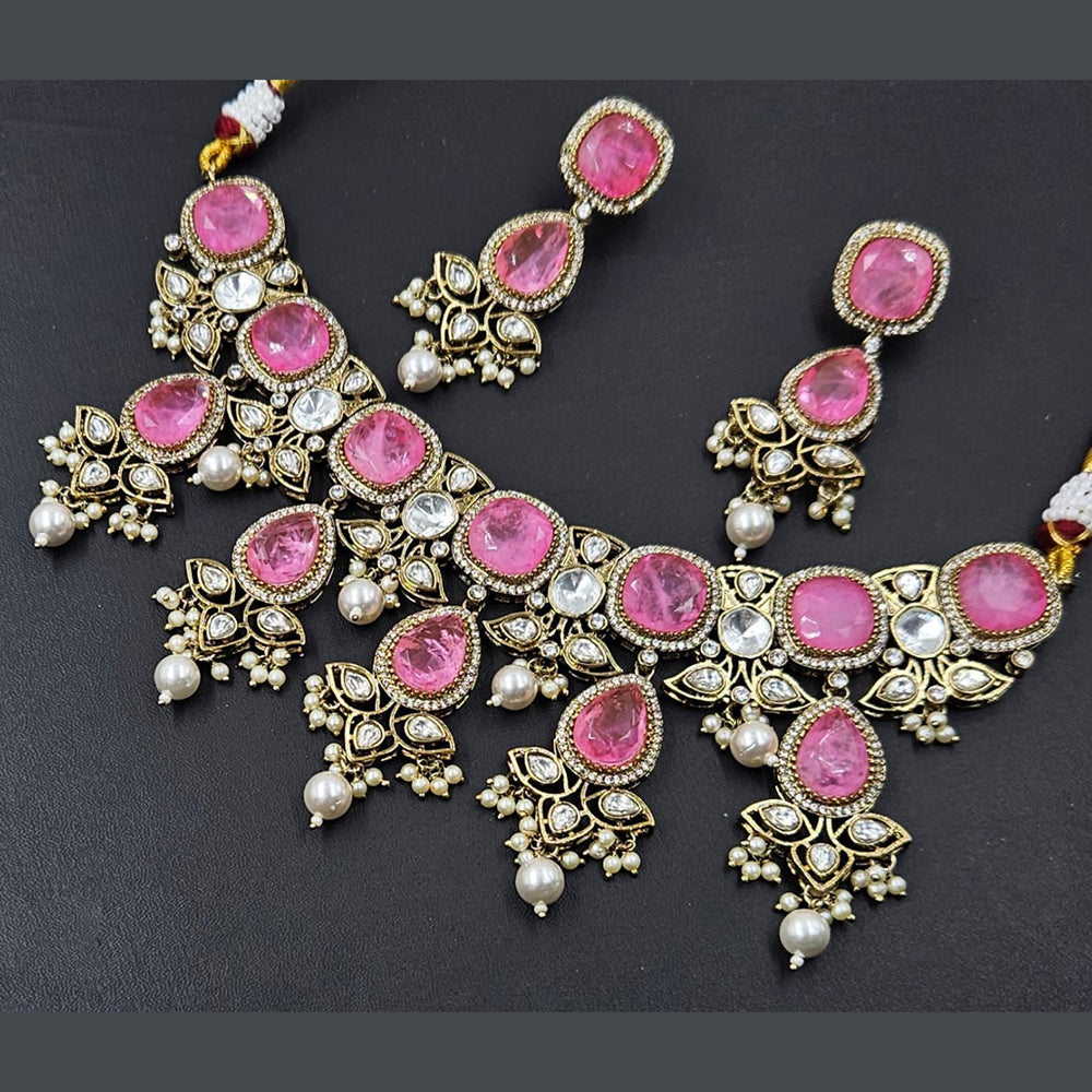 Rajwadi Collection Gold Plated American Diamond And Beads Necklace Set