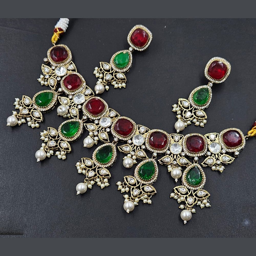 Rajwadi Collection Gold Plated American Diamond And Beads Necklace Set
