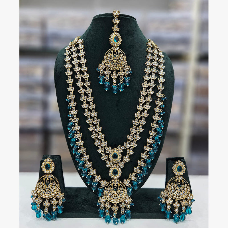 Rajwadi Collection Gold Plated Crystal Stone And Beads Long Necklace Set