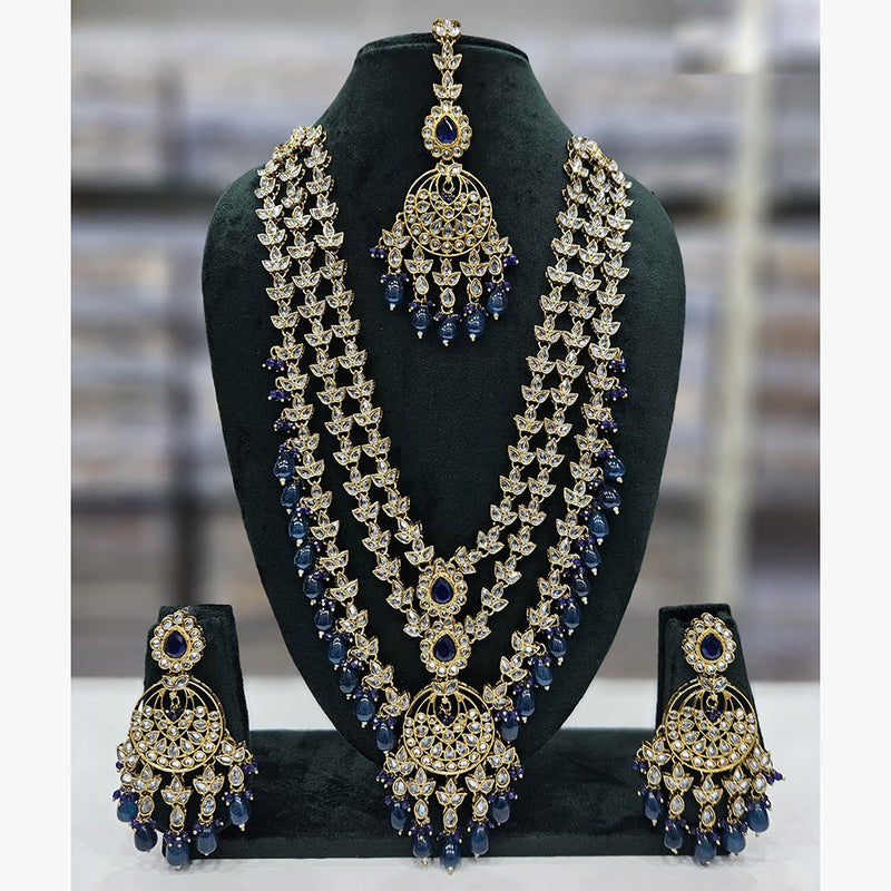 Rajwadi Collection Gold Plated Crystal Stone And Beads Long Necklace Set