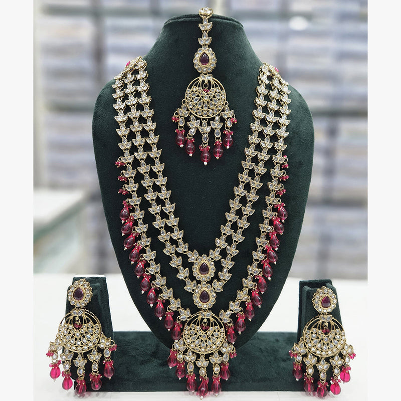 Rajwadi Collection Gold Plated Crystal Stone And Beads Long Necklace Set