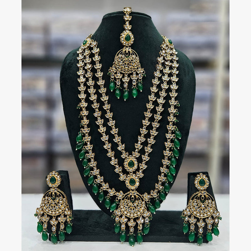 Rajwadi Collection Gold Plated Crystal Stone And Beads Long Necklace Set