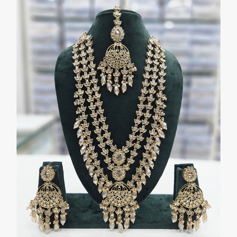 Rajwadi Collection Gold Plated Crystal Stone And Beads Long Necklace Set