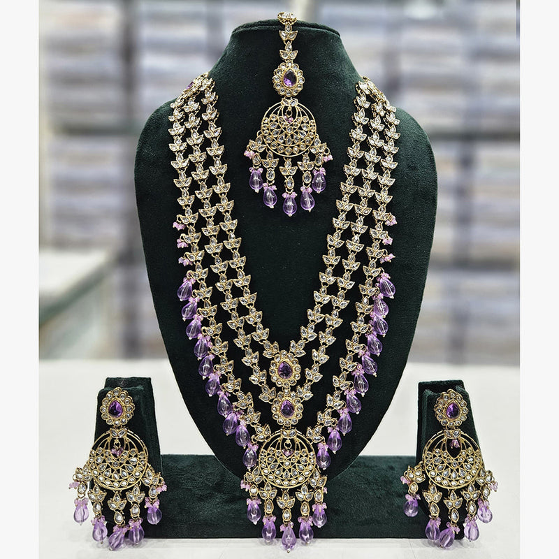 Rajwadi Collection Gold Plated Crystal Stone And Beads Long Necklace Set