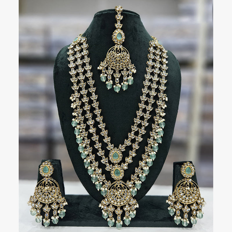 Rajwadi Collection Gold Plated Crystal Stone And Beads Long Necklace Set