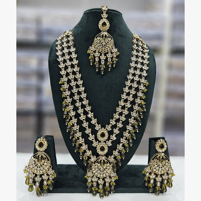 Rajwadi Collection Gold Plated Crystal Stone And Beads Long Necklace Set